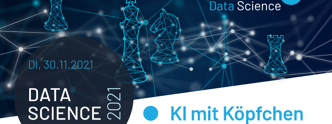 Logo des Online Data Science Talks vom 30.11.2021 unter dem Motto „KI Mit Köpfchen, Strategie als Erfolgsfaktor“