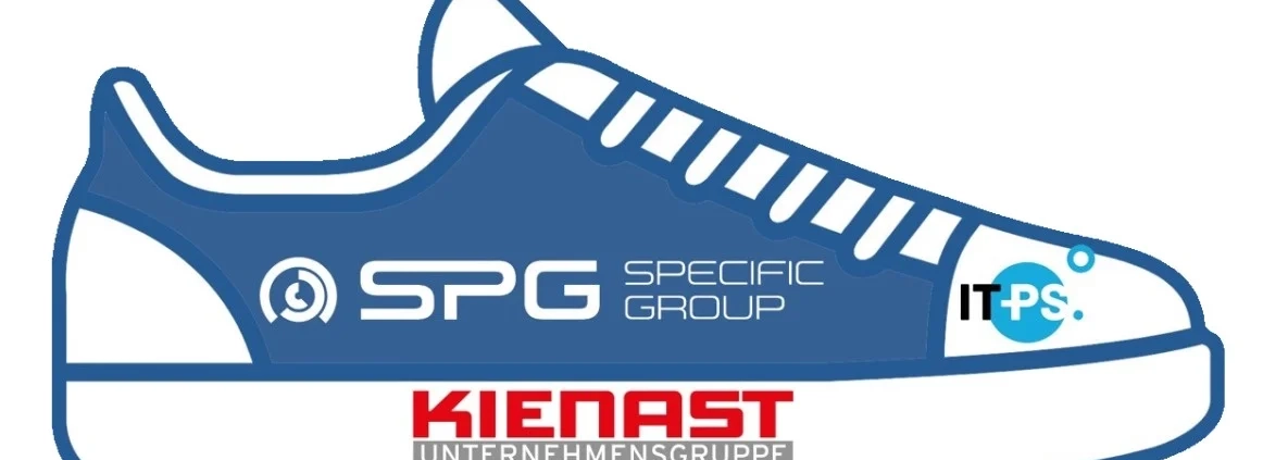 Das Bild zeigt einen Sportschuh kombiniert mit den Logos der IT-PS, Specific Group und der Kienast Unternehmensgruppe.